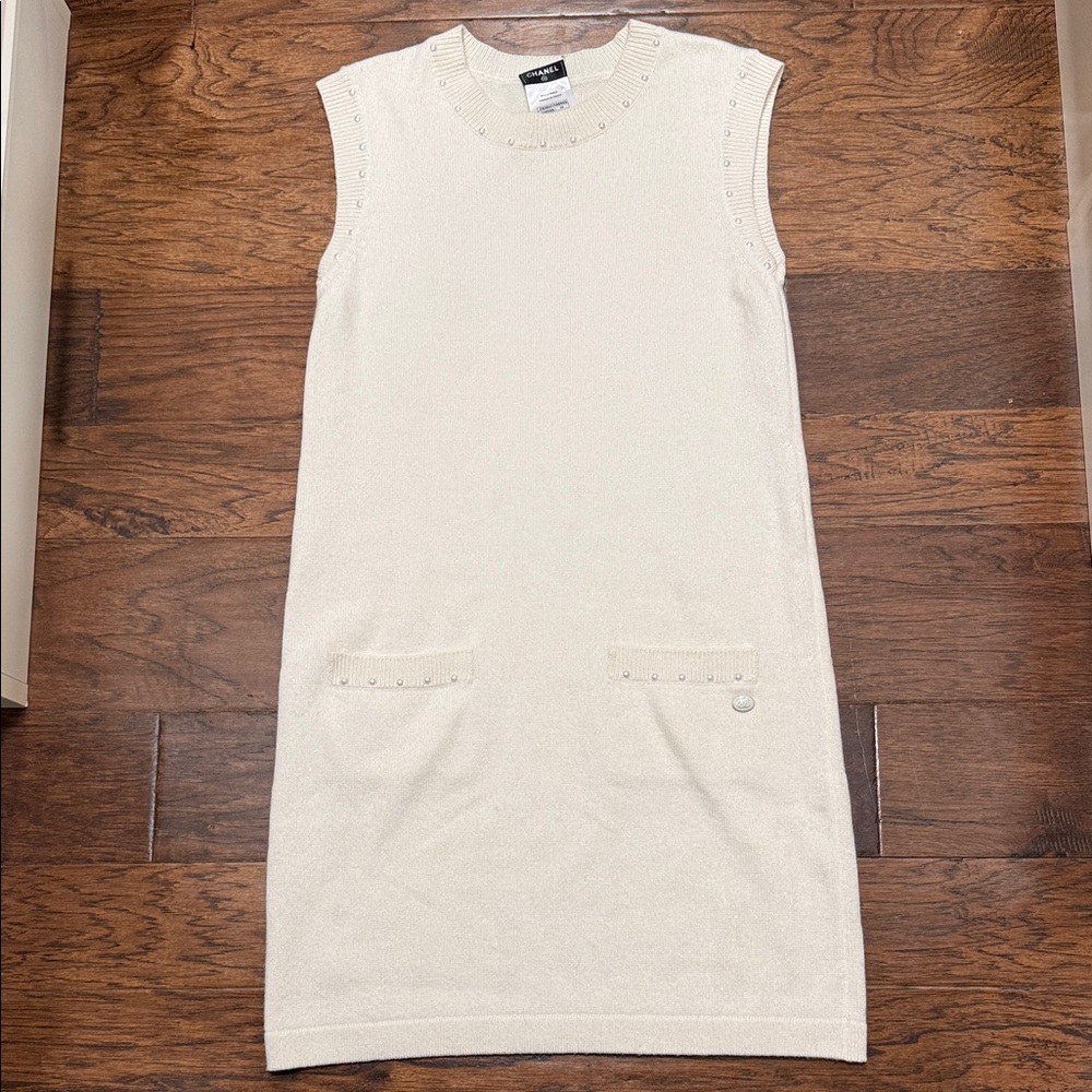 CHANEL Cream Sleeveless Mini Dress